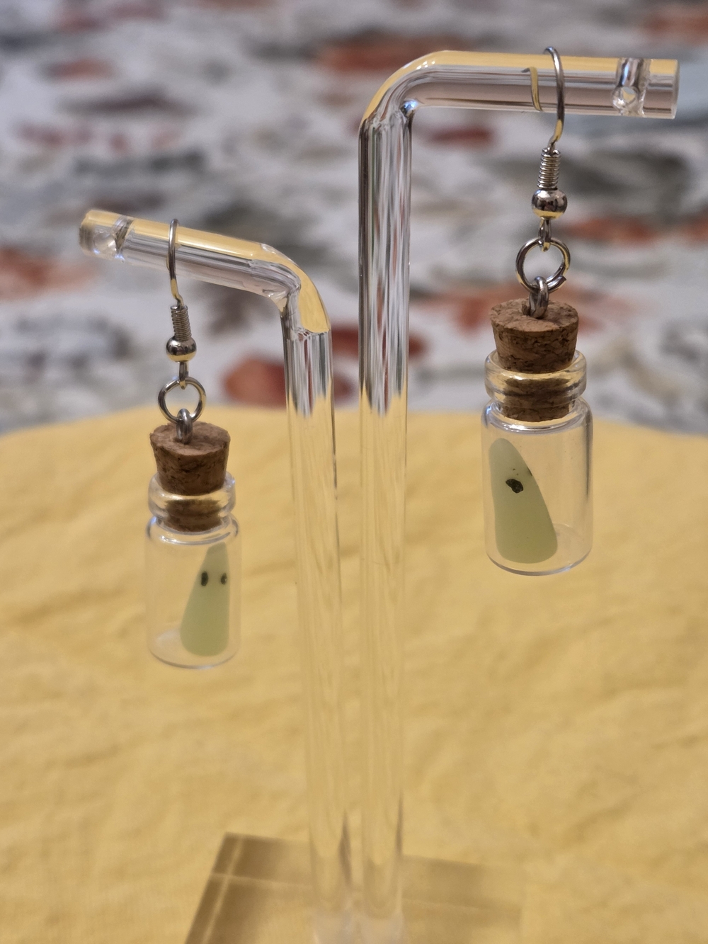 White Ghost-in-a-bottle Dangle Earrings- They Glow In The Dark!